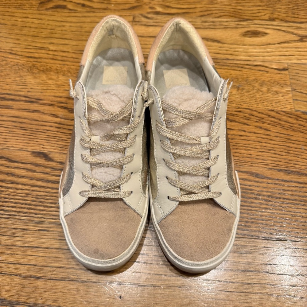 Dolce Vita Zina Plush Sneakers Natural Linen Leather | Size 8 - Picture 3 of 7
